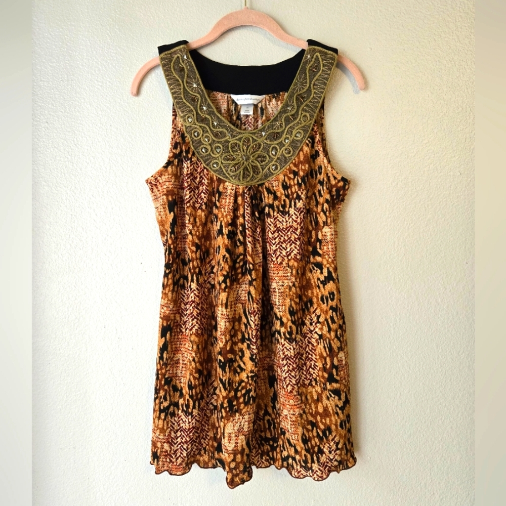 Christopher & Banks Brown Halter Style Top Size Medium M. Beaded Mesh Neckline